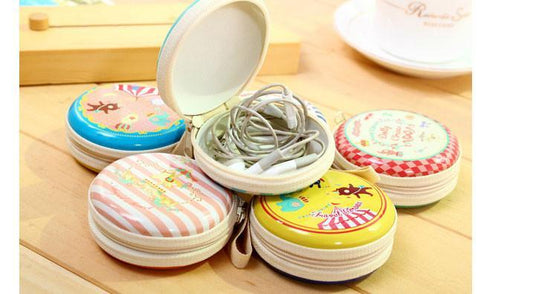 Round Tin Coin Purse / Earphone Pouch Assorted Designs 4495 (Parcel Rate)