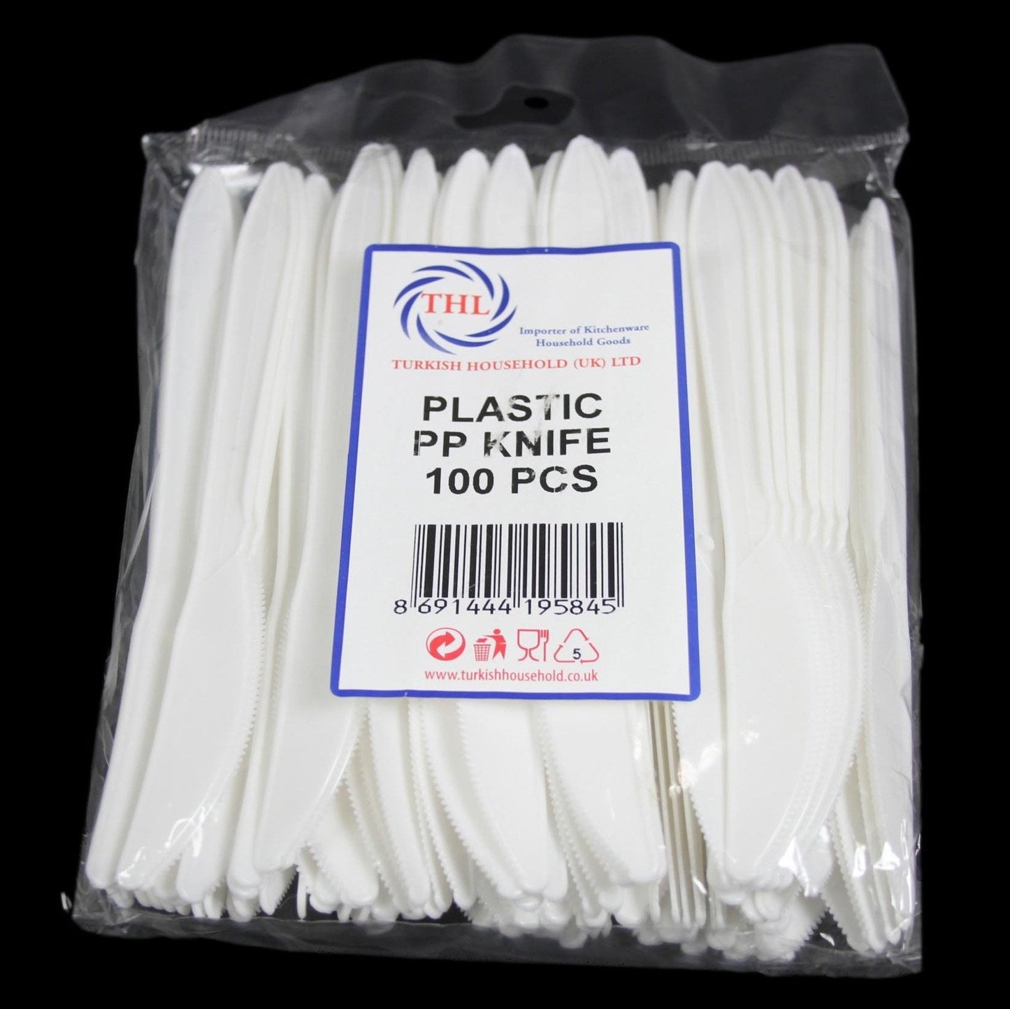 Plastic Disposable White Knife 100 Piece THL9584 (Parcel Rate)