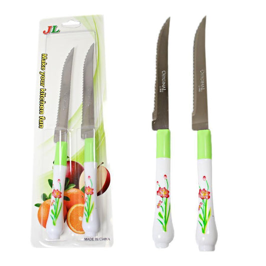 Knife Set Pack Of 2 Flower Design On Handles 5113 (Large Letter Rate)