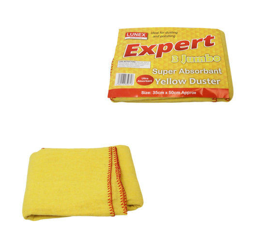 3 Pack Jumbo EXPERT Super Absorbent Dusting and Polishing Yellow Duster 35 x 50cm LL5071 (Large Letter Rate)