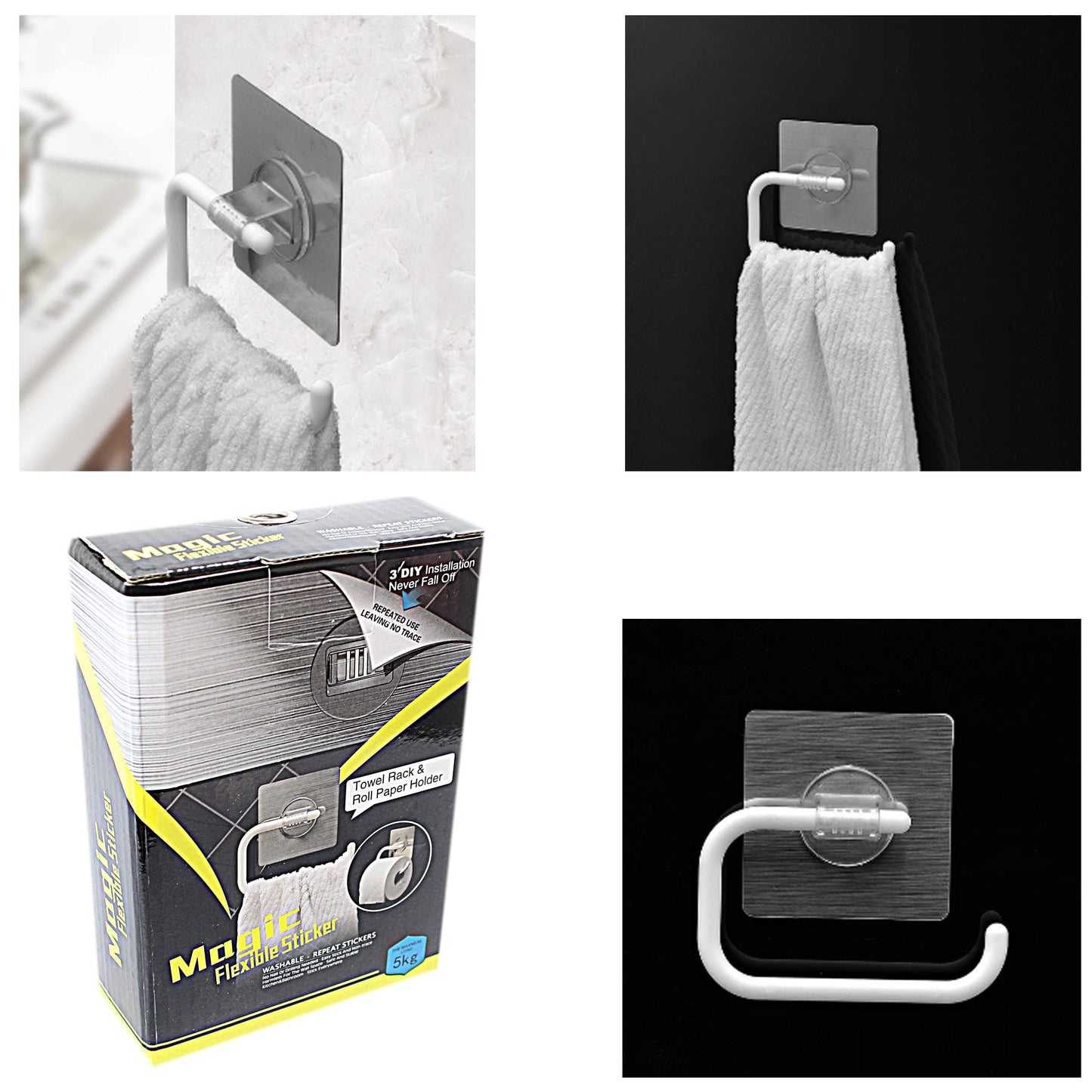 Towel And Paper Roll Bathroom Holder DIY Easy Installation Max Hold 5kg 1881 (Parcel Rate)