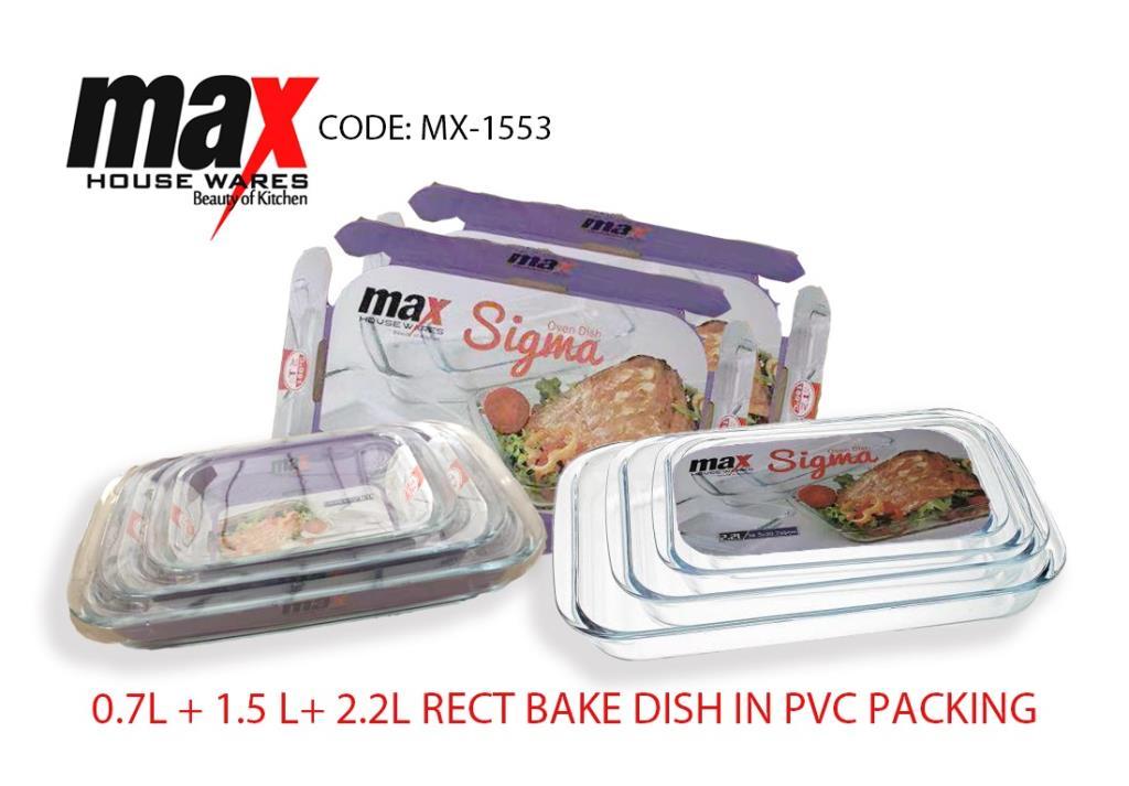 Set Of 3 Rectangular Bake Dishes With Dotted Handles 0.7L+1.5L+2.2L (Parcel Rate)
