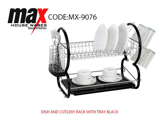 Kitchen Dish Glasses And Cutlery Rack With Tray Black MX9076 (Parcel Rate)