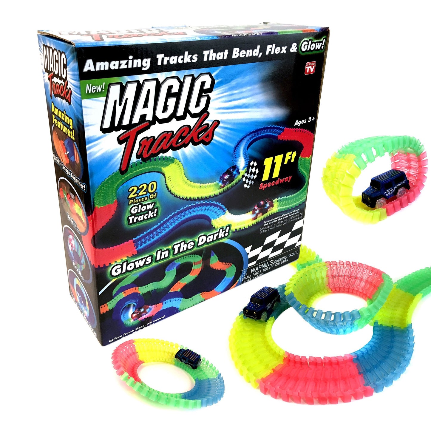 Exclusive Magic Tracks 220 Pieces Glow In The Dark Light Up 11Ft Speedway Race Track    4909 A  (Parcel Rate)