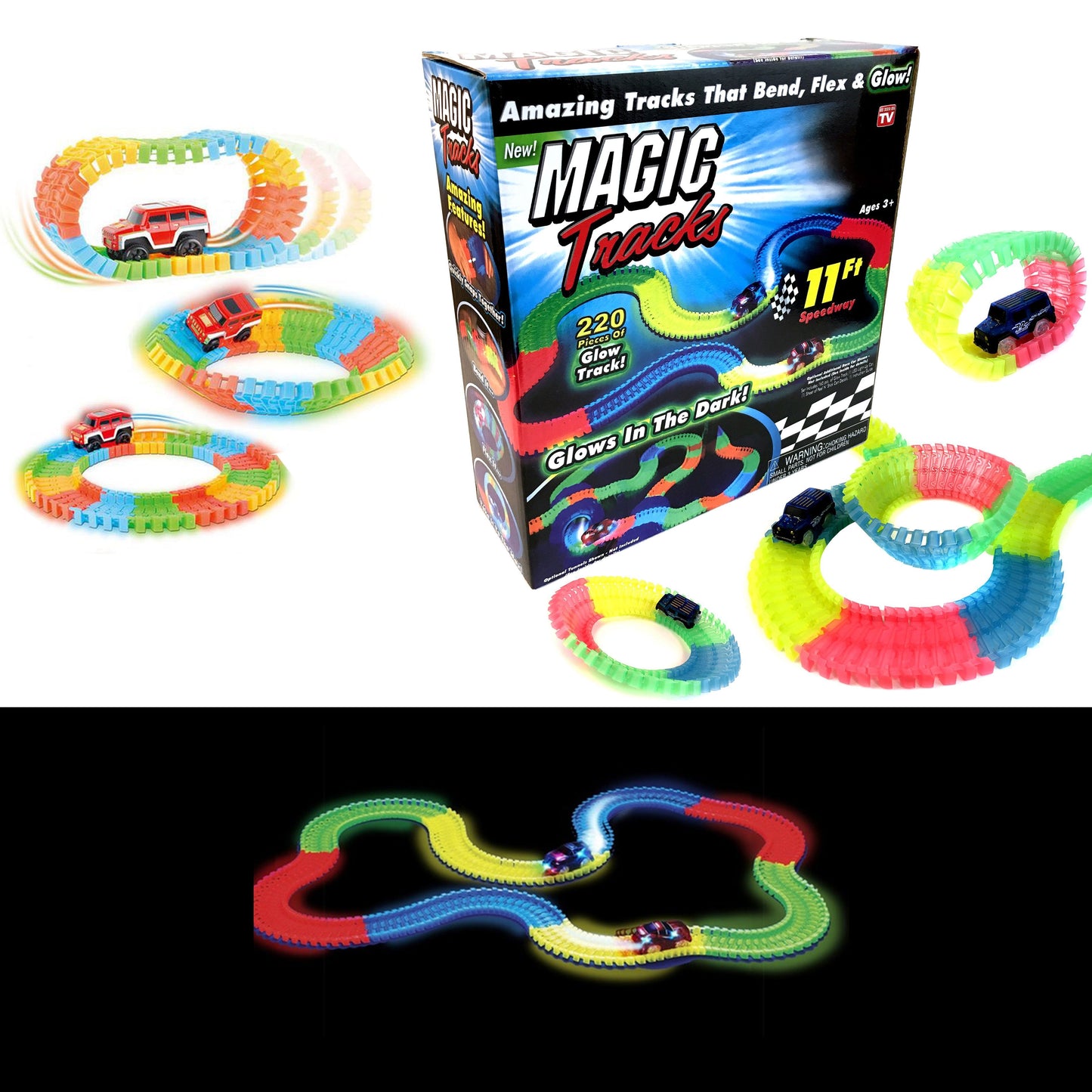 Exclusive Magic Tracks 220 Pieces Glow In The Dark Light Up 11Ft Speedway Race Track    4909 A  (Parcel Rate)