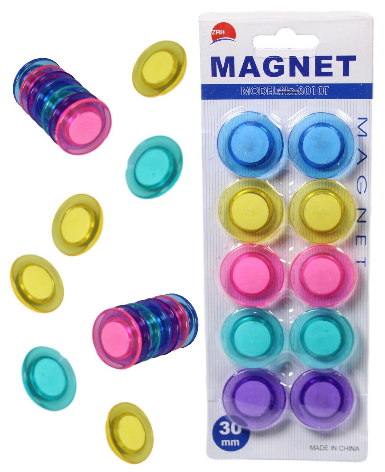Assorted Colour Fridge Suction Magnets Stationery 30mm 10 Pack 5211 (Large Letter Rate)