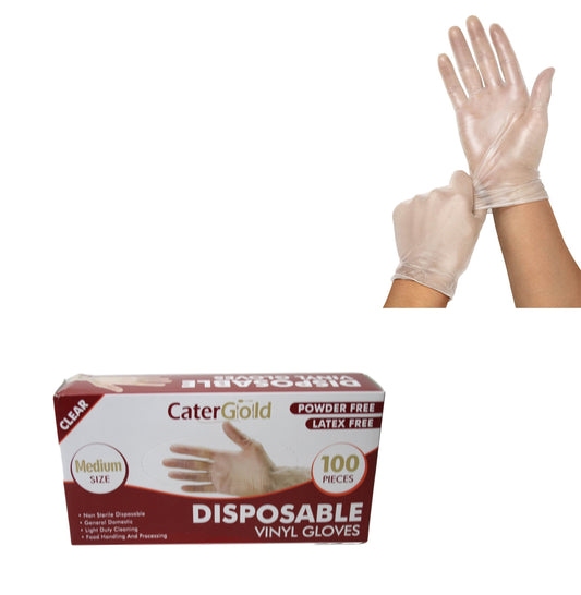 100 Disposable Vinyl Clear Examination Gloves Powder Free Latex Free Medium Gloves  27556 (Parcel Rate)