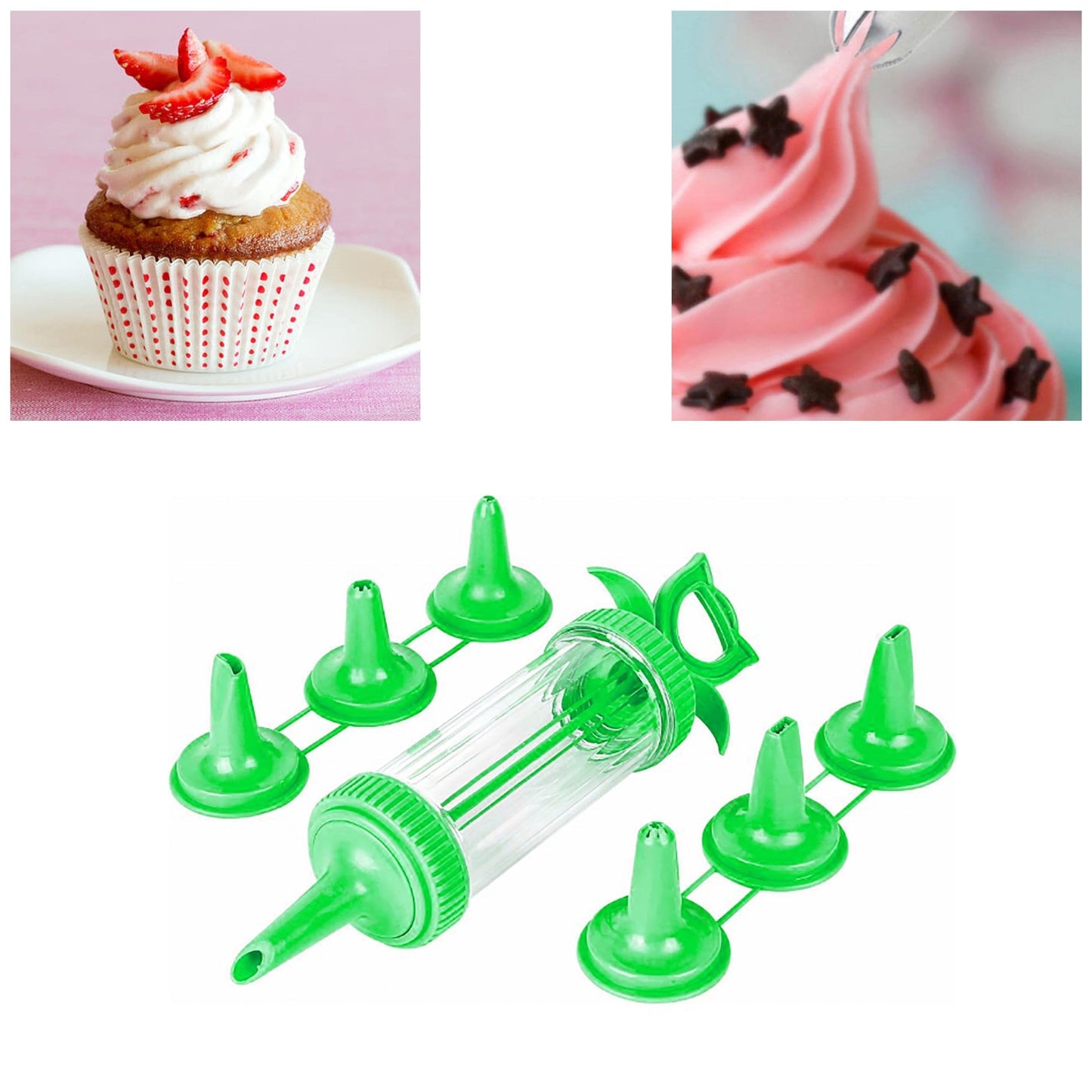 Plastic Icing Tube With 6 Nozzles Attached In Green 9266 (Parcel Rate)