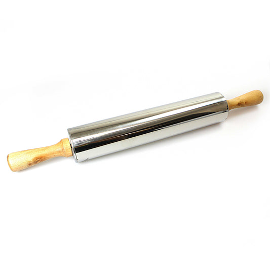 Wooden Handle Stainless Steel Roller Chapatti Baking Roller 2547 (Parcel Rate)