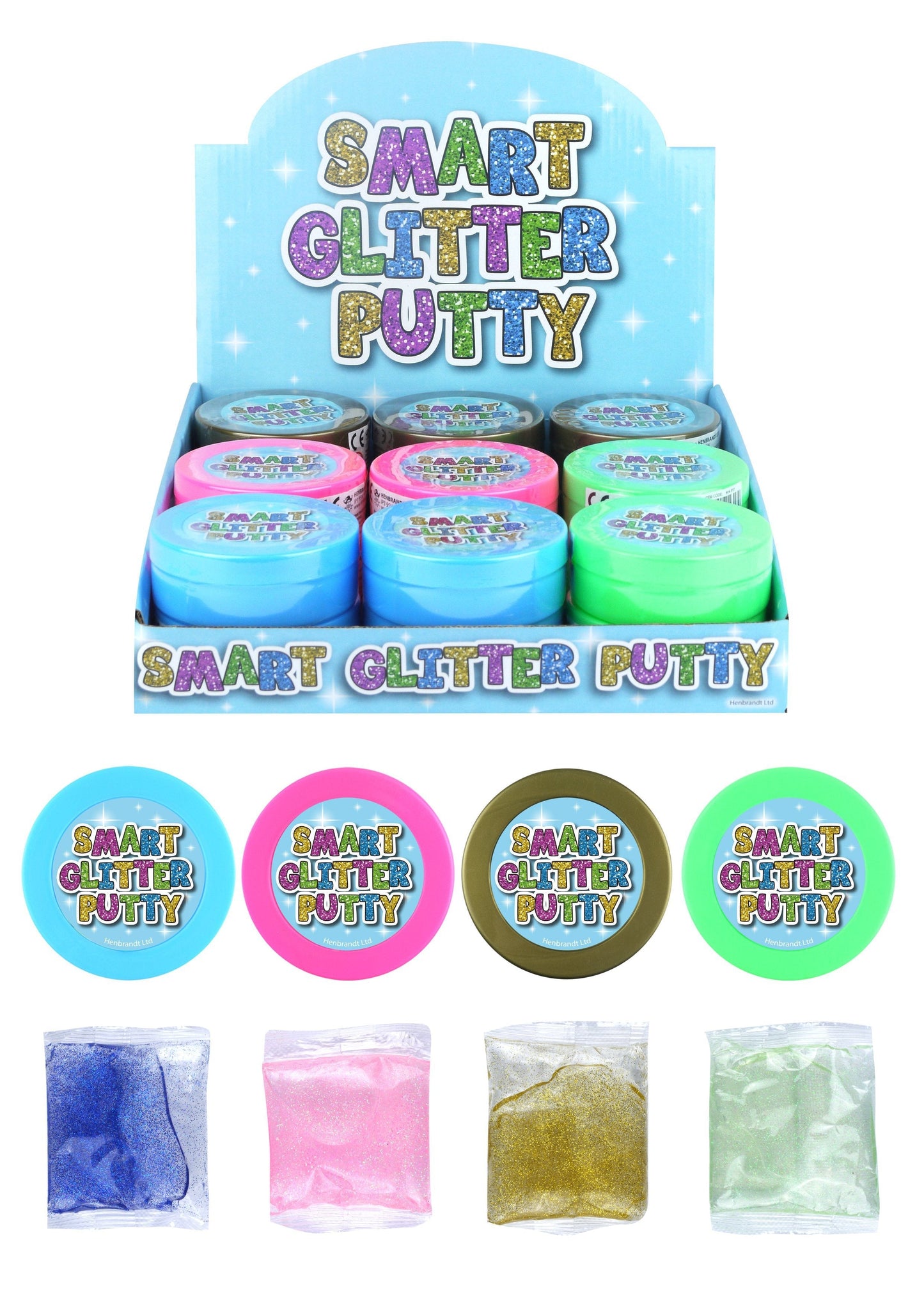 Kids Slime Putty Glitter Smart Toy Jokes And Gags 4 Assorted Colours 8 x 3cm N14317 (Parcel Rate)