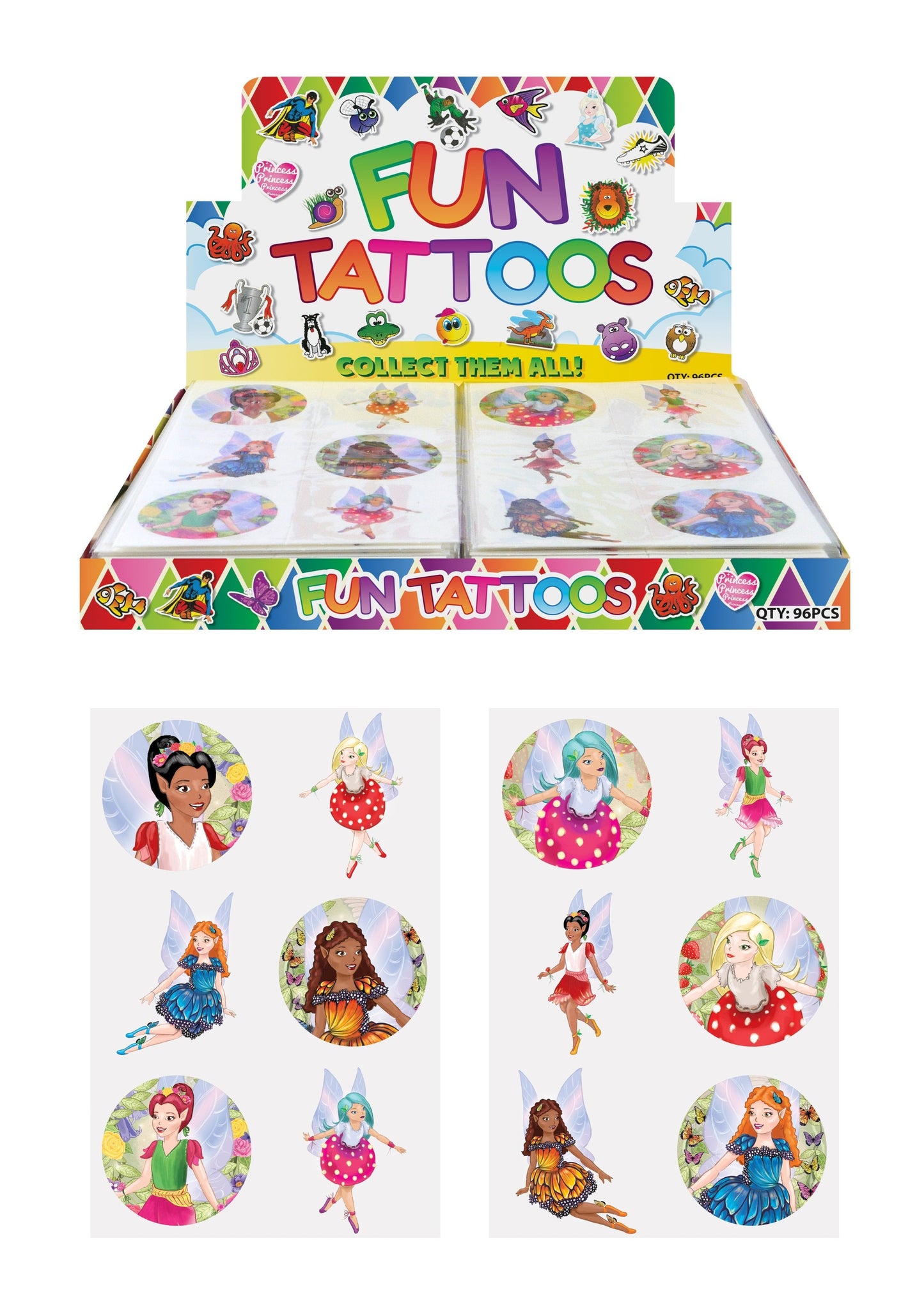 Children's Fun Sticker Tattoos Fairy Style (4cm) Assorted Designs N51045 (Parcel Rate)