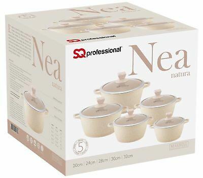Nea Marbell Diecast Stockpot Set 5 Pack Natura-Cream Marble Effect 20-24-28-30-32cm 6757 (Big Parcel Rate)