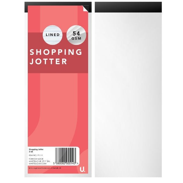 Shopping Jotter 3" x 8" Pack of 4 Assorted Colours P1111 (Parcel Rate)