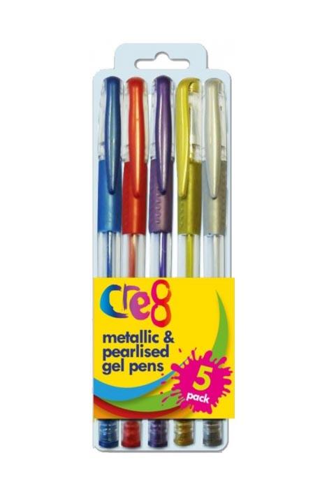 Cre8 Metallic and Pearlised Gel Pens Pack of 5 Assorted Colours P2690 (Large Letter Rate)