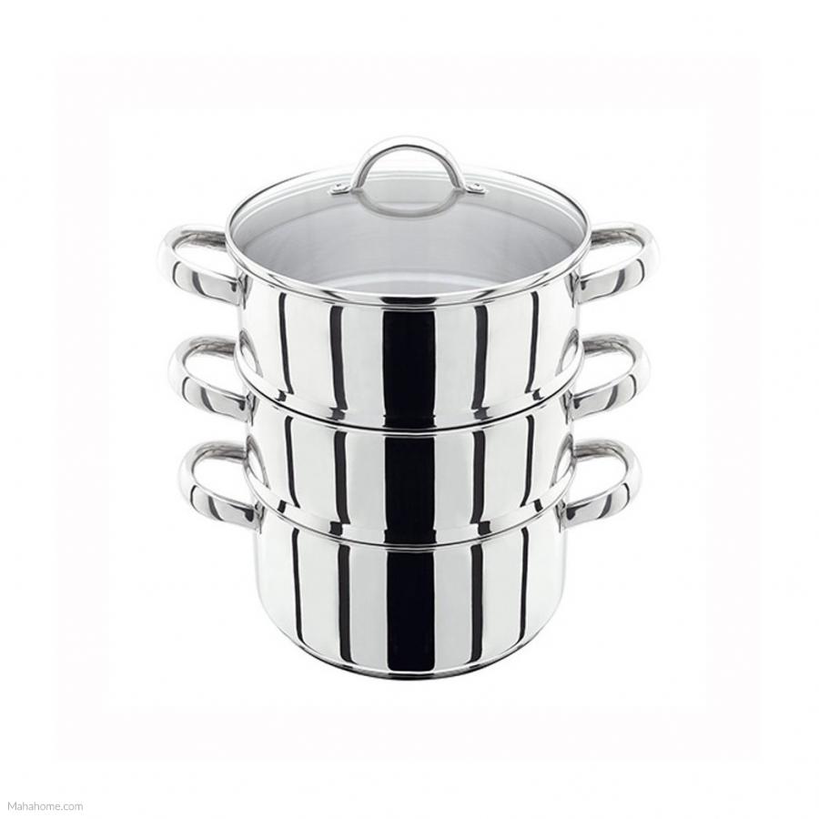 Sq Professional Stainless Steel 3 Tiered Steamer Pot 2 x 2 Litre 1 x Litre P97065 (Parcel Rate)