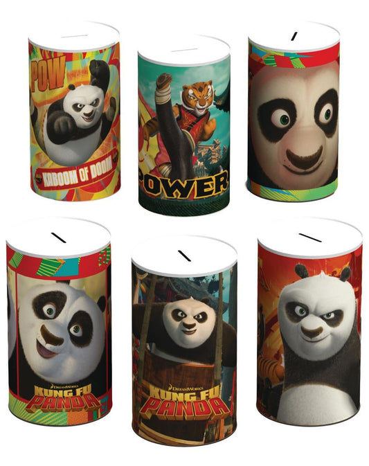 6 Assorted Style Kung Fu Panda Money Tin 145mm x 110mm PAN001 (Parcel Rate)
