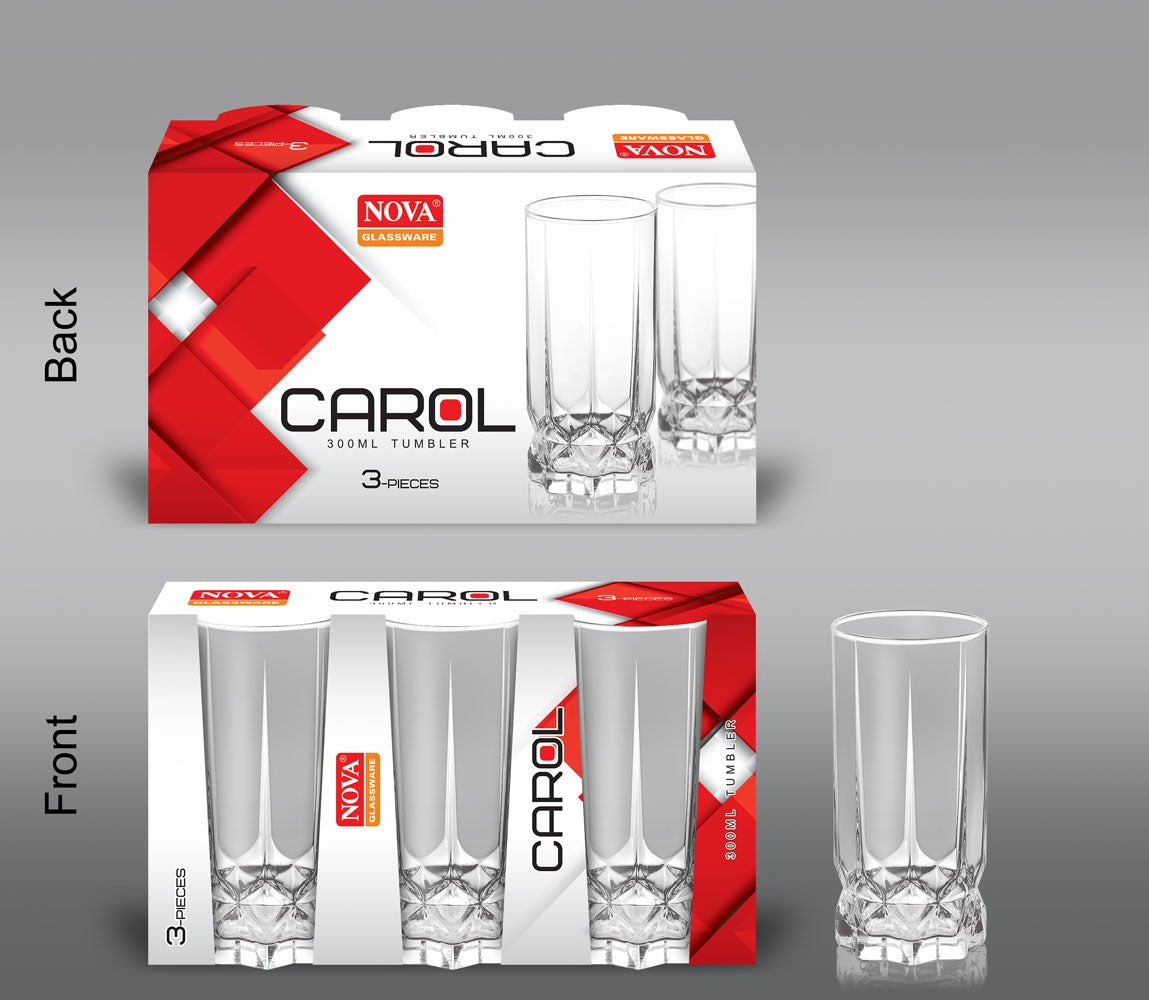 Carol Glass Tumblers 300ml 3Pc Set TNV030 G1018 (Parcel Rate)