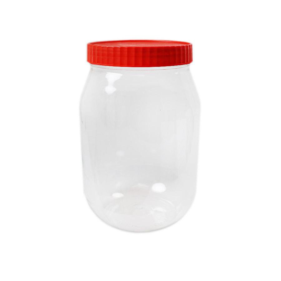 Kitchen Household Storage Plastic Clear Food Jar Sweets Red Lid 400ml  00173 (Parcel Rate)