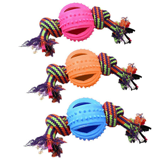 Dogs Pets Chewing Throwing Fetch Toy With Rope 15cm Assorted Colours 5036 (Parcel Rate)