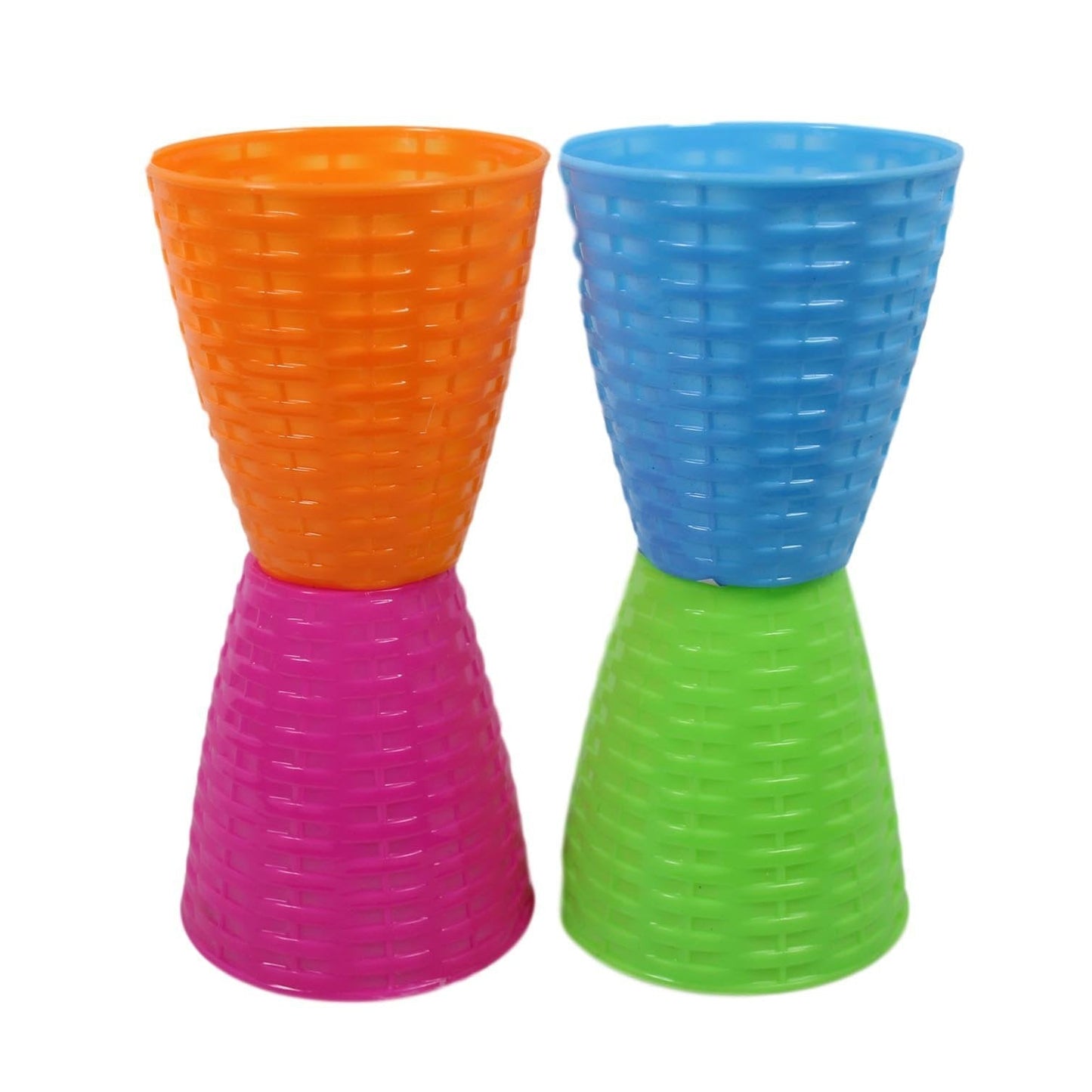 Children's Rattan Style Party 4 Assorted Colour Cups 9cm 4 Pack  5494 (Parcel Rate)