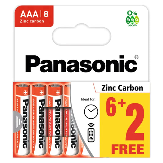8x Panasonic AAA Batteries Zinc Carbon R03 1.5V Battery PANAR03RB8HH A (Large Letter Rate)