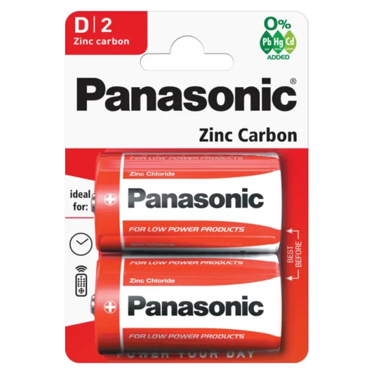 2x Panasonic D Batteries Zinc Carbon R20 1.5V Battery PANAR20RB2 A (Large Letter Rate)