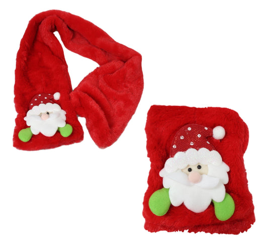 Childrens Girls Boys Red Christmas Festive Scarf With Santa Clause 90cm 5440 (Parcel Rate)