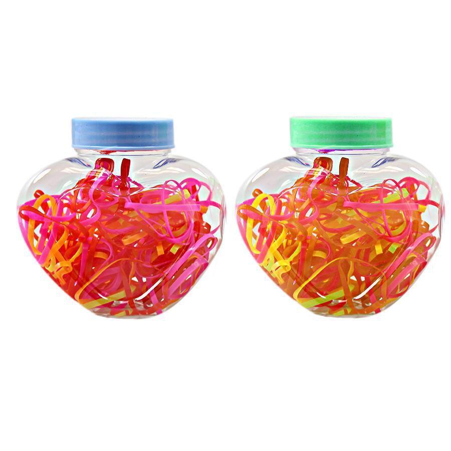 Plastic Hair Tie Bobble Elastic in Heart Shaped Bottle Assorted Colours 3056 (Large Letter Rate)