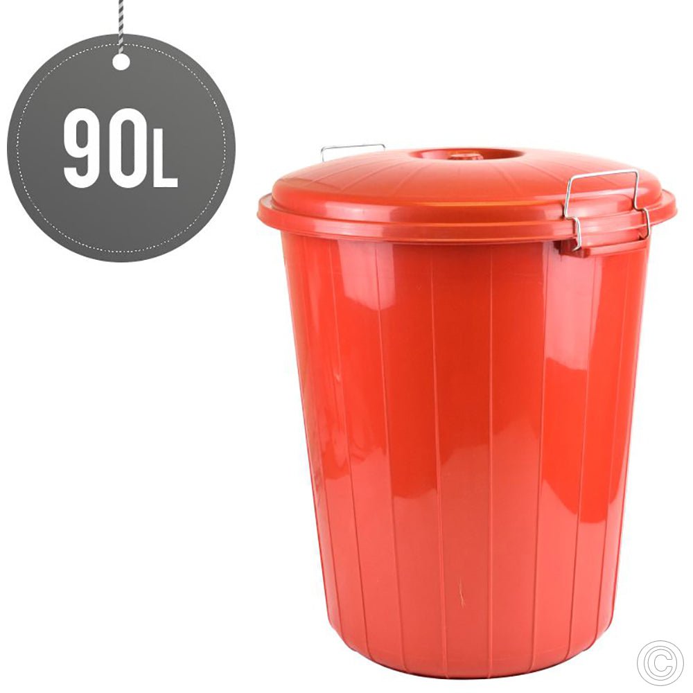Red Plastic Double Lock Handle Bin With Lid 90 Litre Kitchen Home ST5117 (Big Parcel Rate)