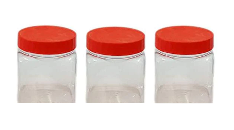 Round Plastic Food Storage Jars with Red Lid 250 ml Pack of 3 ST5137 (Parcel Rate)