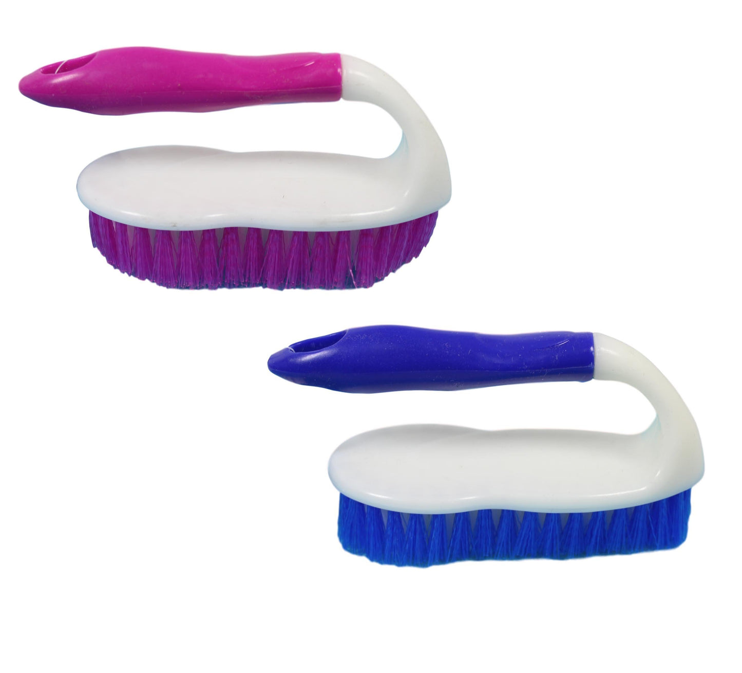 Scrubbing Kitchen Cleaning Brush With Handle Plastic Blue And Pink 15cm  5493 (Parcel Rate)