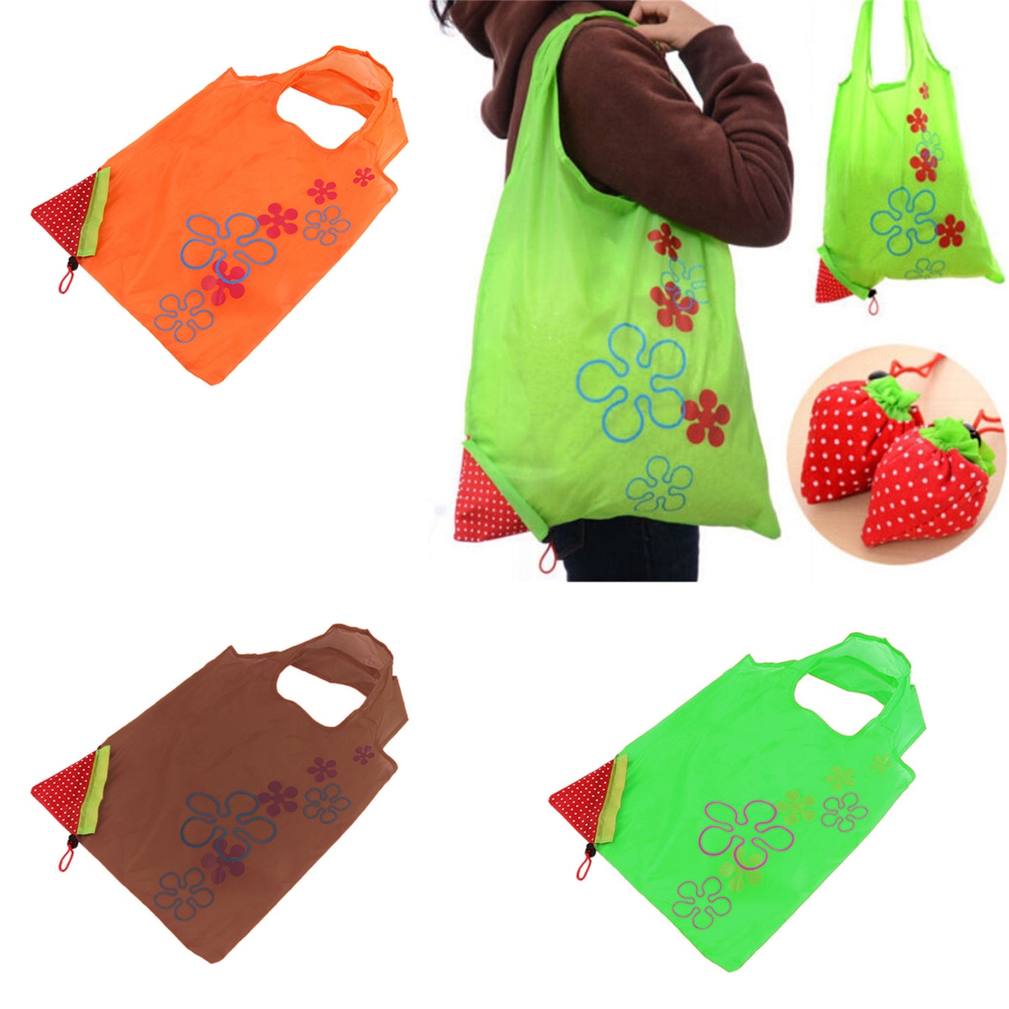 Foldable Expandable Strawberry Shopping Carrier Bag 37 x 35 cm Assorted Colours 1113 (Parcel Rate)