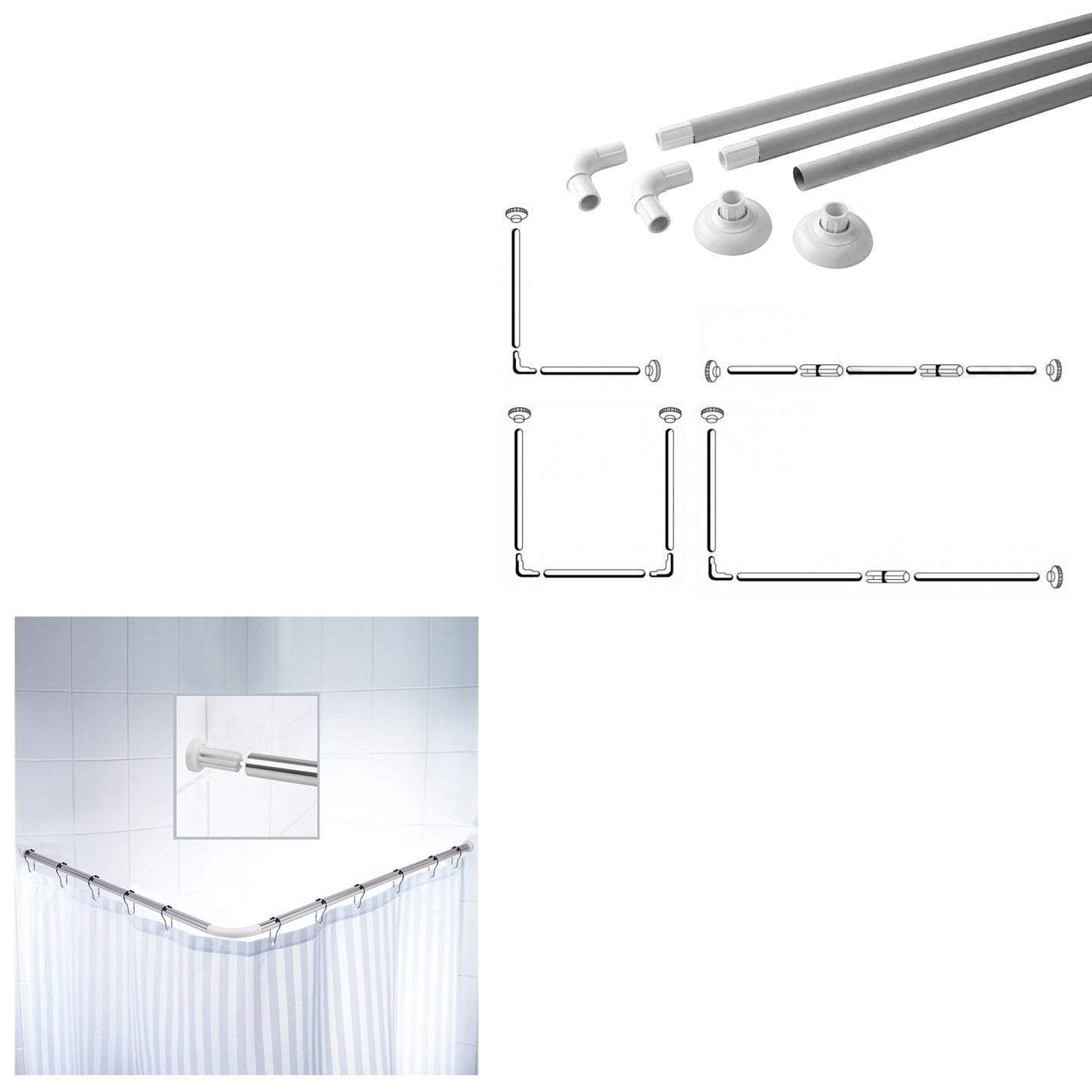 Bathroom Corner Shower Curtain Rod 80 x 80 x 80 cm 0316 / 1092 (Parcel Rate)