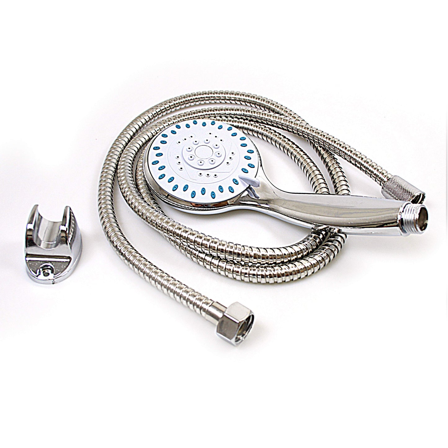 Shower Head With 1.8M Flexible Shower Hose Pipe Chrome Bathroom Set Blue 0554 (Parcel Rate)