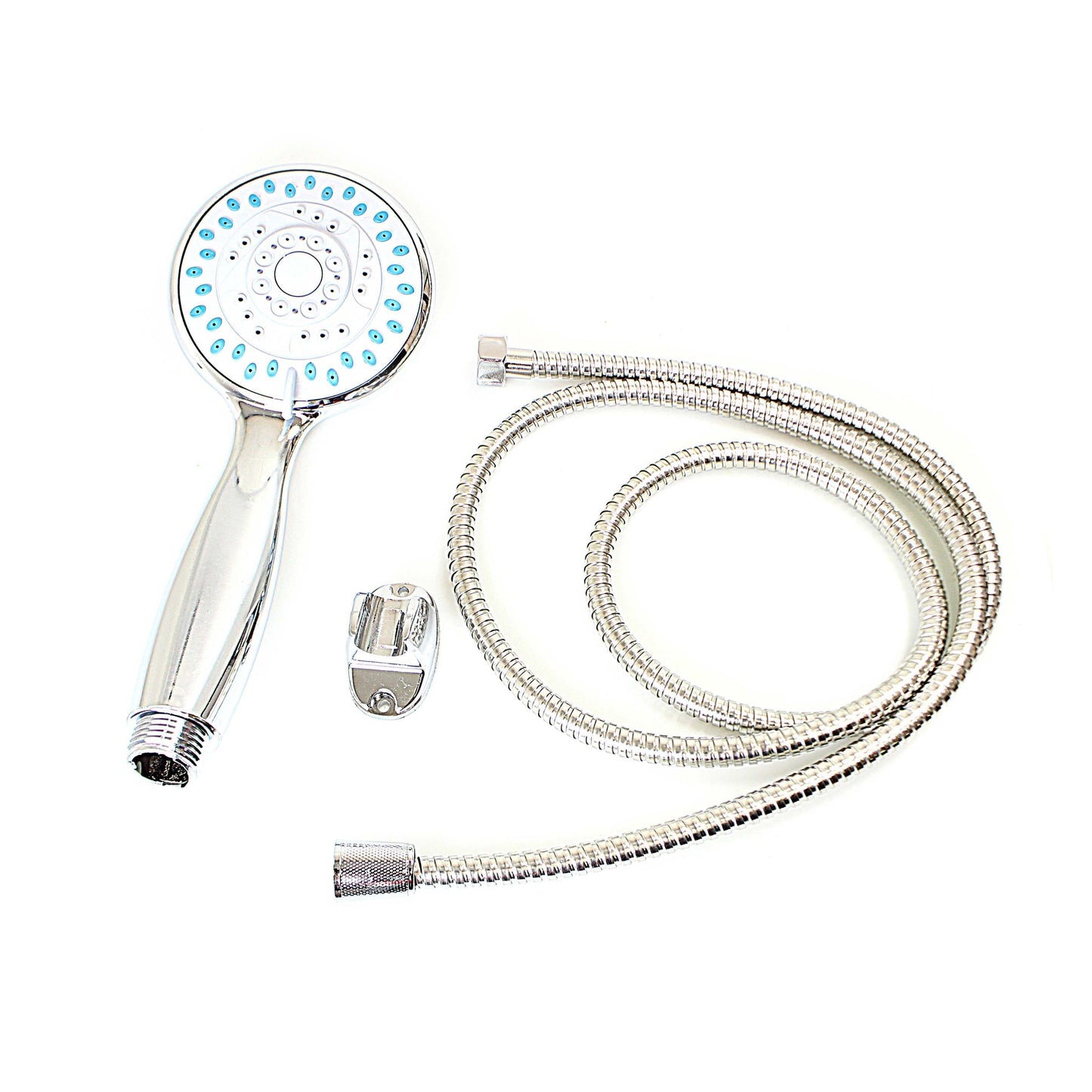 Shower Head With 1.8M Flexible Shower Hose Pipe Chrome Bathroom Set Blue 0556 (Parcel Rate)
