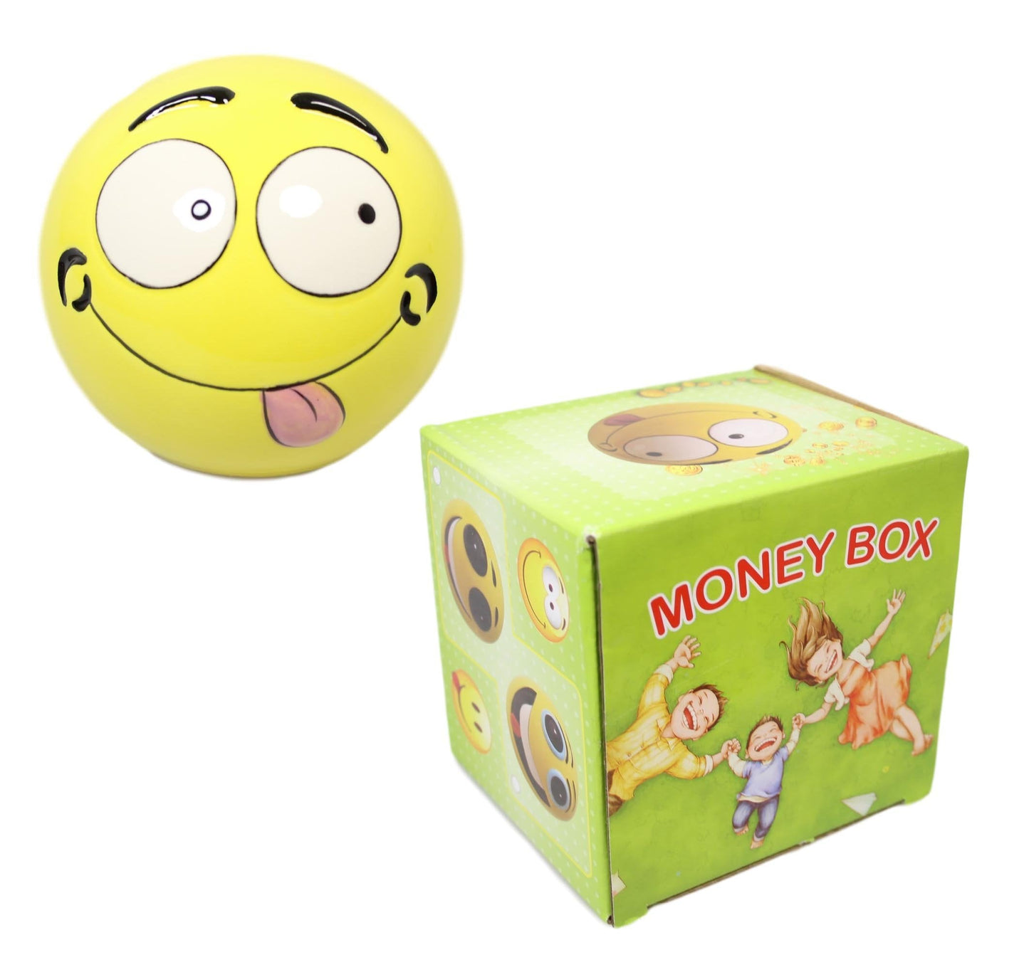 Childrens Round Smiley Face Yellow Ceramic Money Box 5560 (Parcel Rate)