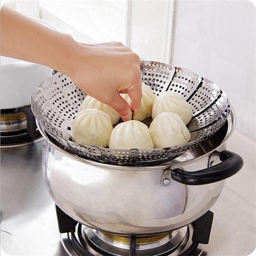 Vegetable Steamer Food Basket Bowl Cooker Strainer Stainless Folding Mesh Dish 9'' 5207 (Parcel Rate)