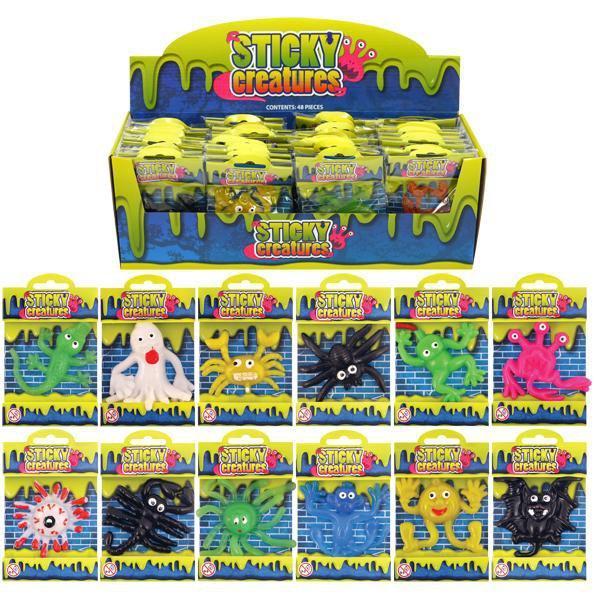 Childrens Sticky Creatures Splatter Toys Party Fun 12 Assorted Designs 9-11cm T51119 (Parcel Rate)