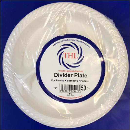 10’’ Disposable White Plastic Divider Plates Pack of 50 THL2442 (Parcel Rate)