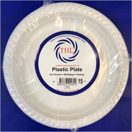 9" Disposable White Plastic Plate Pack of 12 THL2460 (Parcel Rate)