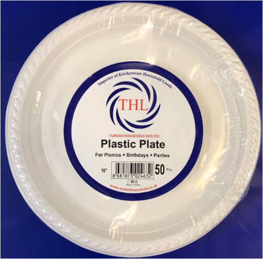 10" Disposable White Plastic Plate Pack of 50 THL2463 (Parcel rate)