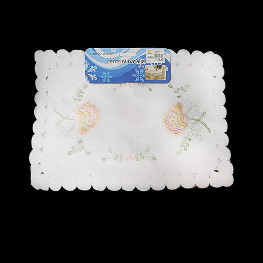 White Table Cloth With Floral Details Assorted Designs 43 x 28cm 9984 (Parcel Rate)