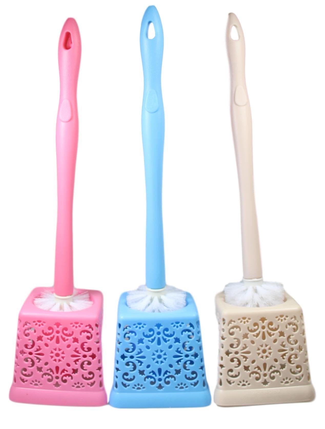 Bathroom Toilet Lace Style Plastic Toilet Brush in 3 Assorted Colours 50cm 5193 (Parcel Rate)