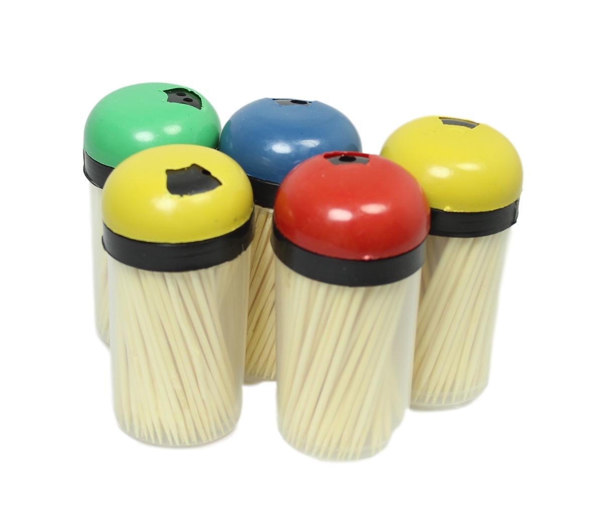 Plastic Toothpick Holder with Toothpicks Pack of 5 Assorted Colours 5354 (Parcel Rate)