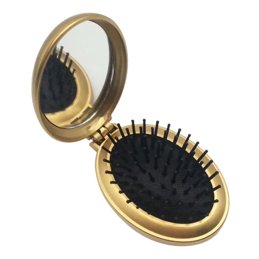 Oval Travel Folding Pocket Hair Brush with Mirror Assorted Colours 2863 (Parcel Rate)