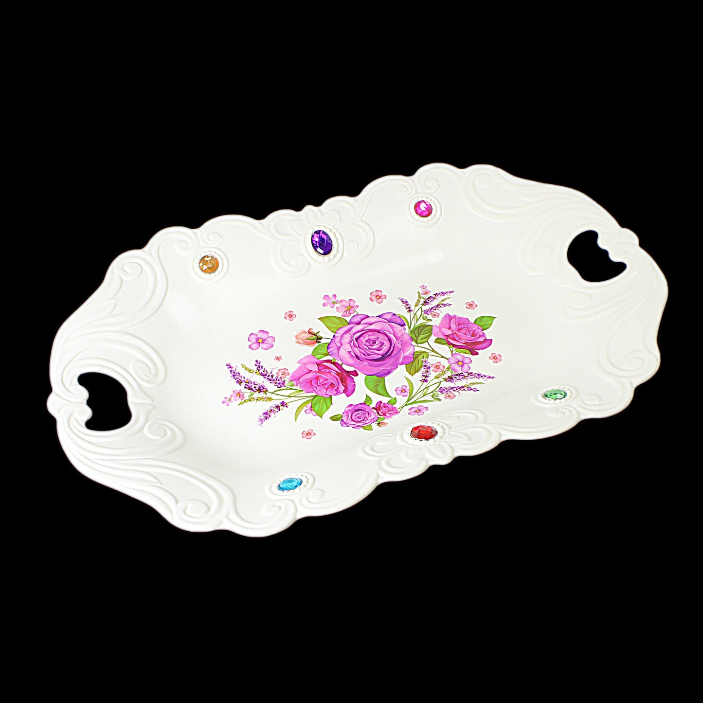 Jewelled Tray Design With Handles 3210 (Parcel Rate)