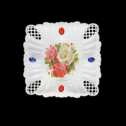 Plastic Jewelled Serving Tray Printed Design 22 cm Assorted Designs 3223 (Parcel Rate)