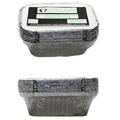 Aluminium Foil Containers with Lids 16oz Pack of 10 SK1104 (Parcel Rate)p