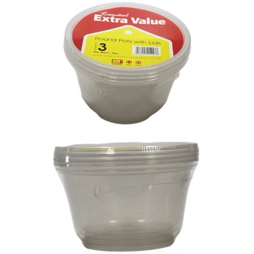 Round Containers with Lids 15 x 9 cm Pack of 3  11538 (Parcel Rate)