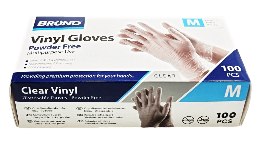 100 Medium Disposable Vinyl Clear Examination Gloves Powder Free Latex Free Gloves  VG002 (Parcel Rate)